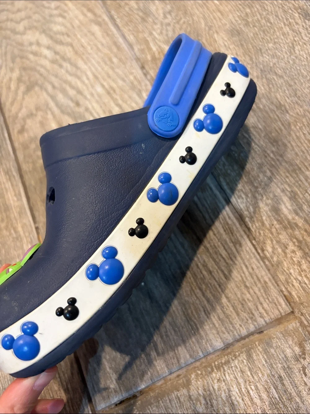 CROCS Mickey Mouse Navy Blue Kids Clogs with Green Character size 3 Junior